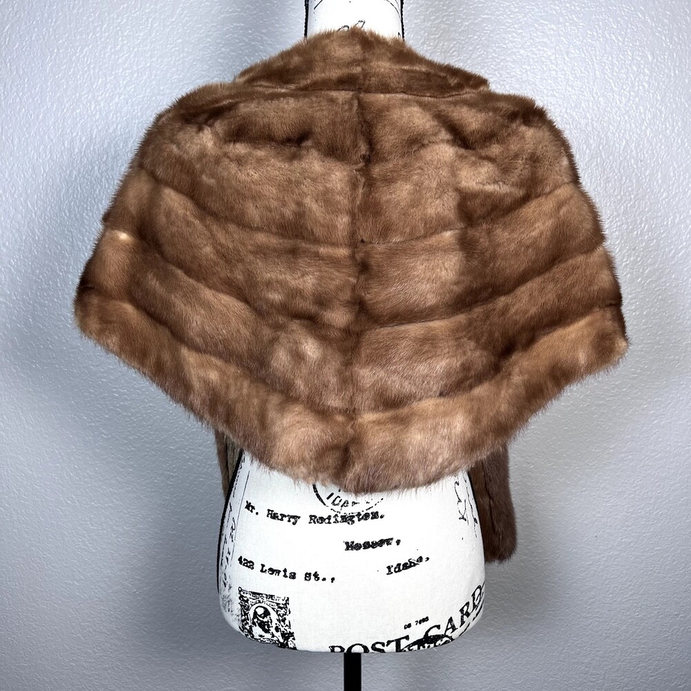 Vintage Mink Fur Shawl Wrap Stole Sz 9" x 63" Lined Brown - Picture 2 of 8